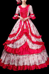 Floral Print Half Sleeves Stitching Ruffled Multi-Layer Victorian Lolita Prom Dress